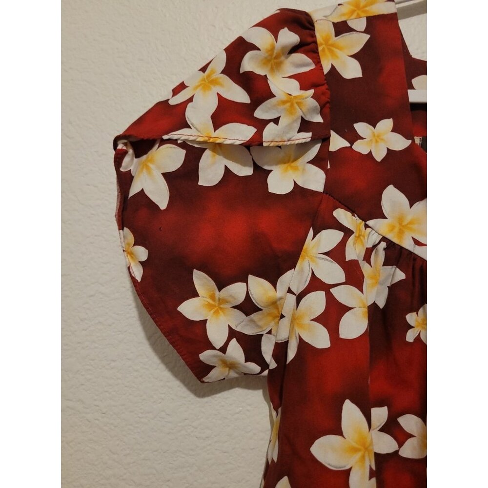 Vintage Tropical Eve Hawaii Hawaiian Luau Baby Doll Dress Floral Midi Size M Red - Picture 4 of 8